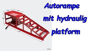 Wiltec Auffahrrampe mit hydraulischem Wagenheber 2000kg höhenverstellbar Reifenbreite bis 225mm