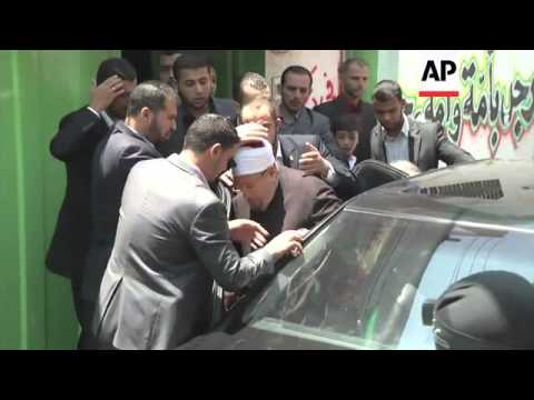 Islamic scholar Yusuf al-Qaradawi attends prayers in Gaza