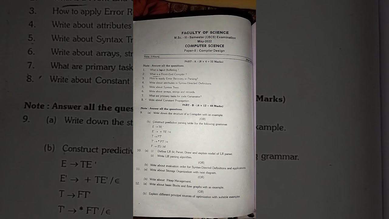 MSC Computer Science || Compiler design || Model Paper