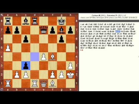 Chess Game: Magnus Carlsen (NOR) vs Tigran L Petrosian (ARM), 1-0 "13", chess.com 2016