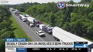 I-24 West completely blocked near Whites Creek after fatal crash involving 3 semis