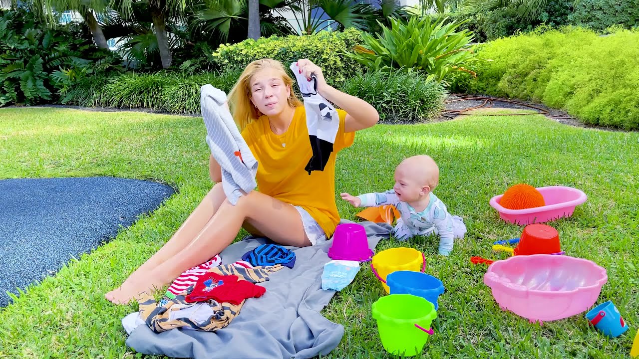 Maggie is swimming in the pool