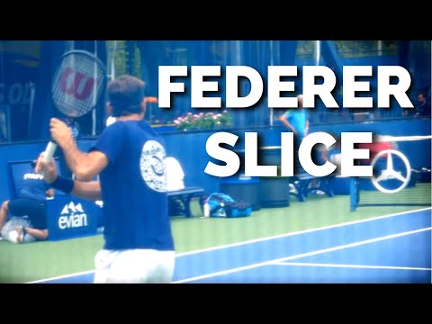 Roger Federer Slice Backhand Slow Motion Court Level View - ATP Tennis Backhand Slice Technique