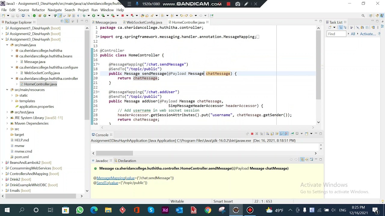 Simple Chat Application in Spring Boot + WebSocket in Eclipse IDE