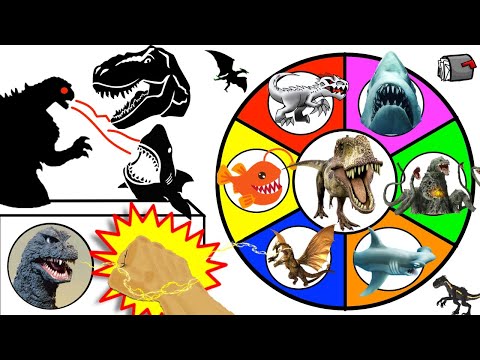 Sharks vs Dinosaurs vs Godzilla SPINNING WHEEL SLIME GAME w/ Cool Figures