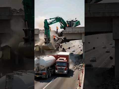 Bridge Collapse Crane Crash #bridge #collapse #crane #crash #fall #disaster #ai #red #container