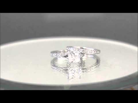 18k White Gold Princess Cut Diamond Engagement Ring And Band 2.10ct - KNR INC - 821 1