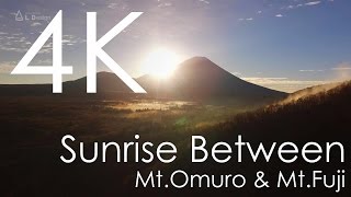 空撮 大室山と富士山の間からの日の出 [4K]