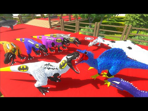 5X BATMAN T-REX vs HUGGY WUGGY SPINO vs MARSHALL PAW PATROL - Animal Revolt Battle Simulator