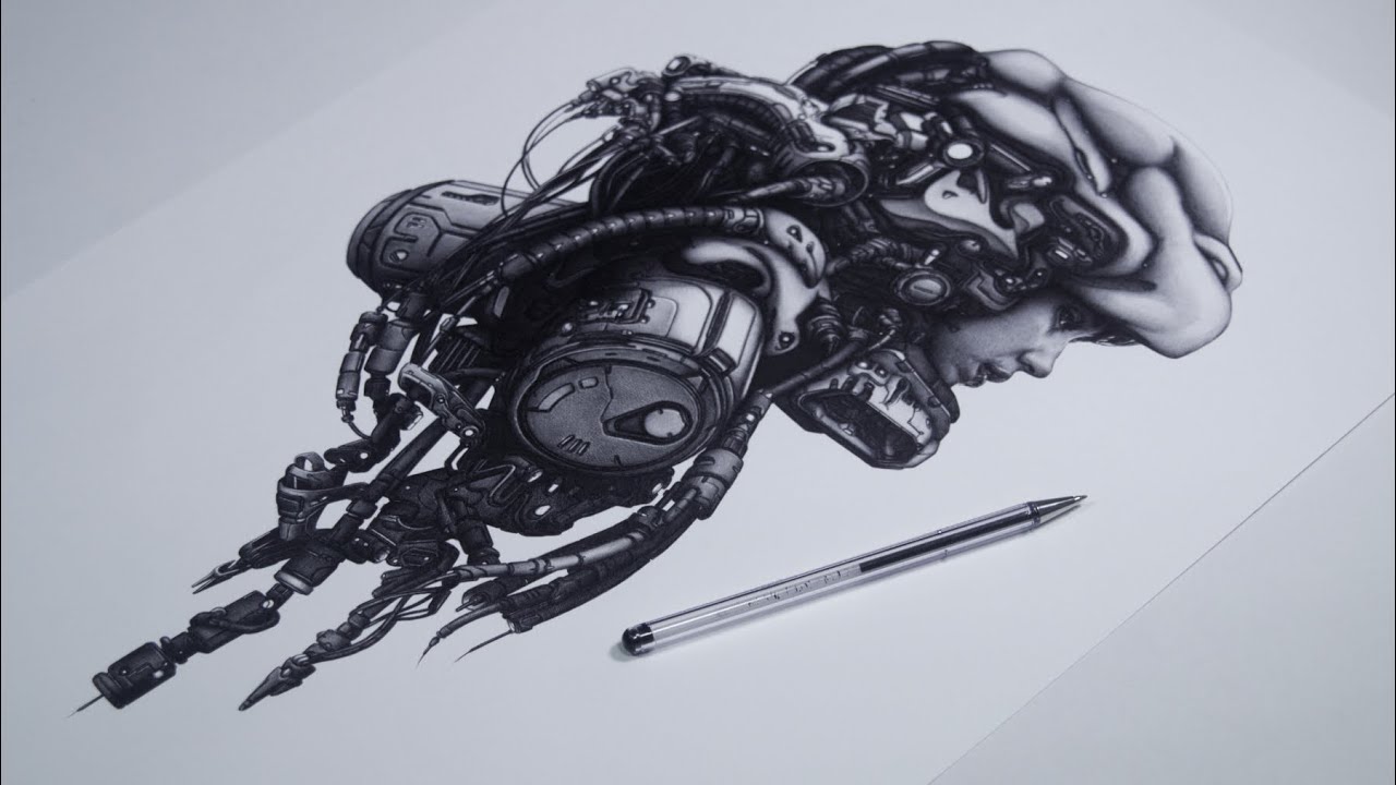TimeLapse drawing · Ballpoint Pen cyberpunk · BioHack Series