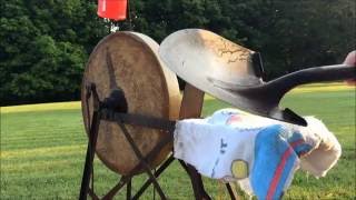 Sharpening a Hoe and Shovel - Treadle Grindstone