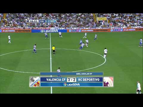 Gol de Aguilar (3-2) en el Valencia CF - Deportivo de La Coruña Jornada 2