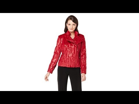 Adrienne Landau Faux Fur Moto CrocoEmbossed Jacket