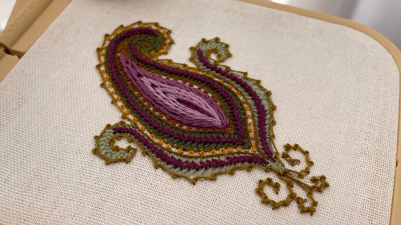 Elegant Paisley Hand Embroidery DesignsTutorial with Basic Embroidery Stitches for Beginners