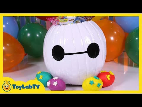 SURPRISE TOYS in a Baymax Halloween Pumpkin & Big Hero 6 Play Doh Surprise Eggs Fun Kids Video
