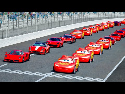 Lightning McQueen vs Ferrari Hypercars at Oval Speedway Long Race