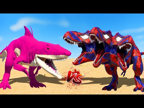 3Head Spiderman T-Rex vs Batman Ultimasaurus vs Pink King Shark 🌍 Jurassic World Evolution
