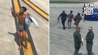 Half-naked man jumps airport fence and terrorizes plane passengers