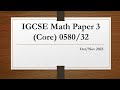 IGCSE Mathematics Paper 3 Core 0580 32 Oct Nov 2023