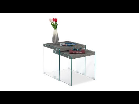 2 tables gigognes effet velours gris Gris - Argenté - Bois manufacturé - Verre - Métal - 45 x 45 x 45 cm