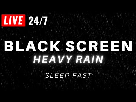 ???? Heavy Rain to Sleep FAST with Black Screen - Powerful Rain LIVE 24/7