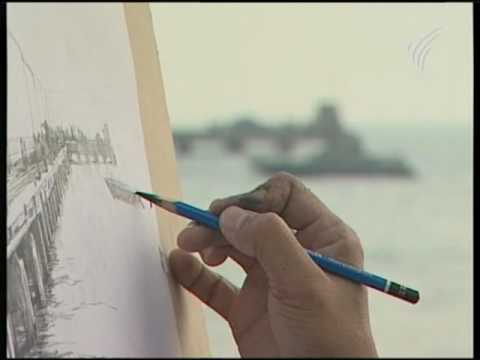 สอนศิลป์ [1-082] โดย อ.สำรอง จันทร์ทอง [ดินสอดำ_ภาพสะพานปลา]