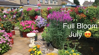 English Cottage Garden In Full Bloom in Summer. July. Beautiful, Stunning, Perfection. Slow tour.