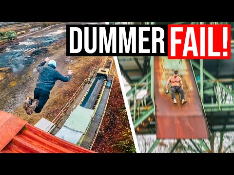 10M RUTSCHE in verlassener Industrie-Anlage! | STUNTS ohne Ende! & Ropeswing FAIL!