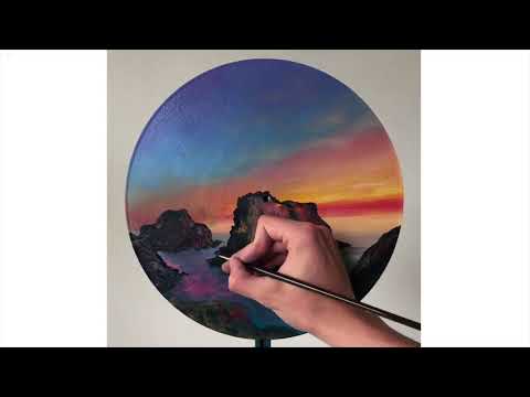 Acrylic Sunset Landscape Painting Time-Lapse on Vinyl (ColorByFeliks Sneak Peek)