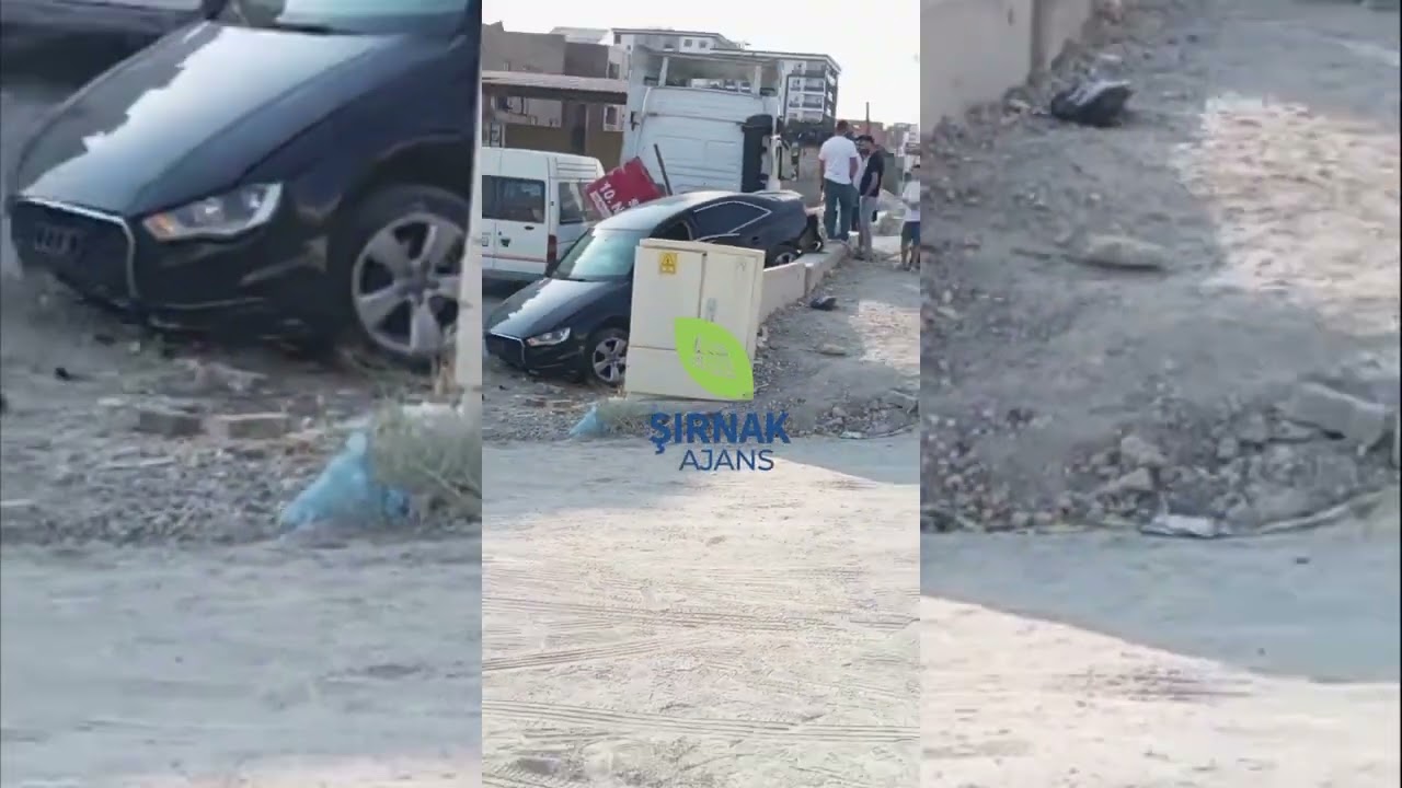 Silopi’de kontrolden çıkan araç kaldırımda asılı kaldı
