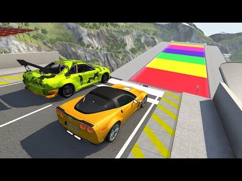 High Speed Jumps In Rainbow Slime Pool - BeamNG.drive EPIC High Speed Jumps In Pool