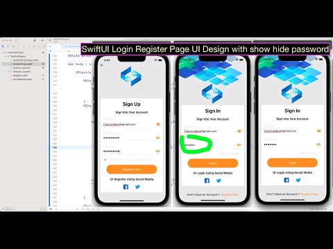 SwiftUI Login Register Page UI Design with show hide password