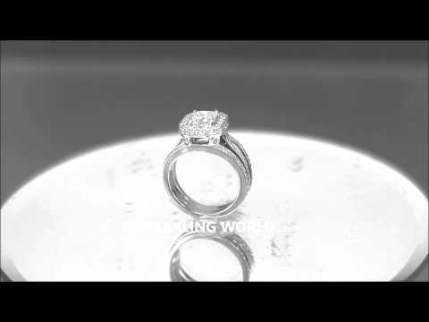 H-VS2 EGL USA 14K WHITE GOLD PRINCESS CUT DIAMOND ENGAGEMENT RING HALO 2.30CTW - 729N