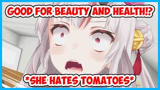 Ayame's reaction after hearing that tomato juice has benefits...