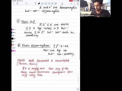 March 21 - Anubhav Mukherjee "Exotic surfaces and the family Bauer-Furuta invariant"