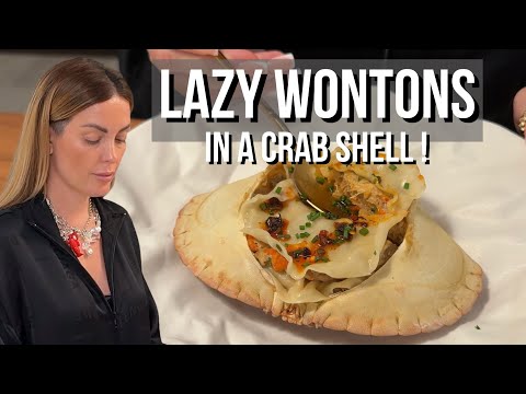 LAZY WONTONS IN A CRAB SHELL — dramatic presentation & juicy filling 🦀🥟✨