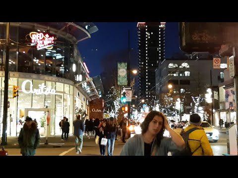 Night Walking on Robson Street Vancouver BC, Friday Night Nov 15 2019