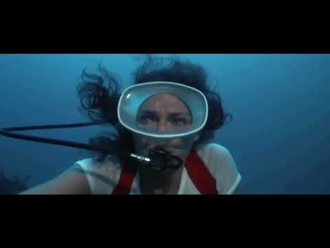 Jaqueline Bisset scuba diving with white wet t-shirt. The Deep Movie
