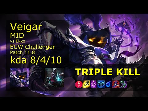 Veigar vs Ekko Mid - EUW Challenger 8/4/10 Patch 11.8 Gameplay