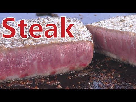 焚き火で鉄板焼きステーキ  【Teppanyaki steak with bonfire】