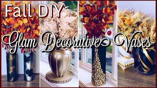 Fall Glam Home Decor DIY | 4 Decorative Glass Vases Using Dollar Tree & Thrift Store Items!