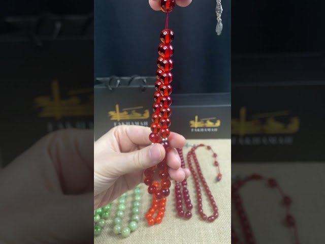 سبحة فاتوران بلون أحمر خوخي و بتصميم مميز بفواصل فضية