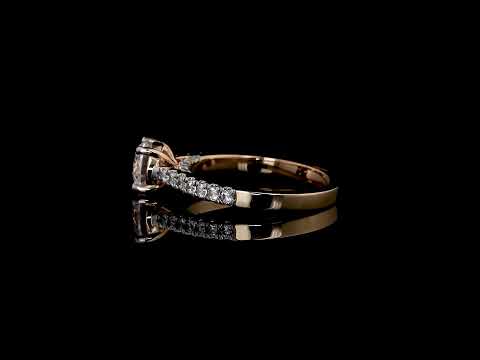 18K Rose Gold Solitaire Diamond Ring with Pave Band - Classic Engagement Ring