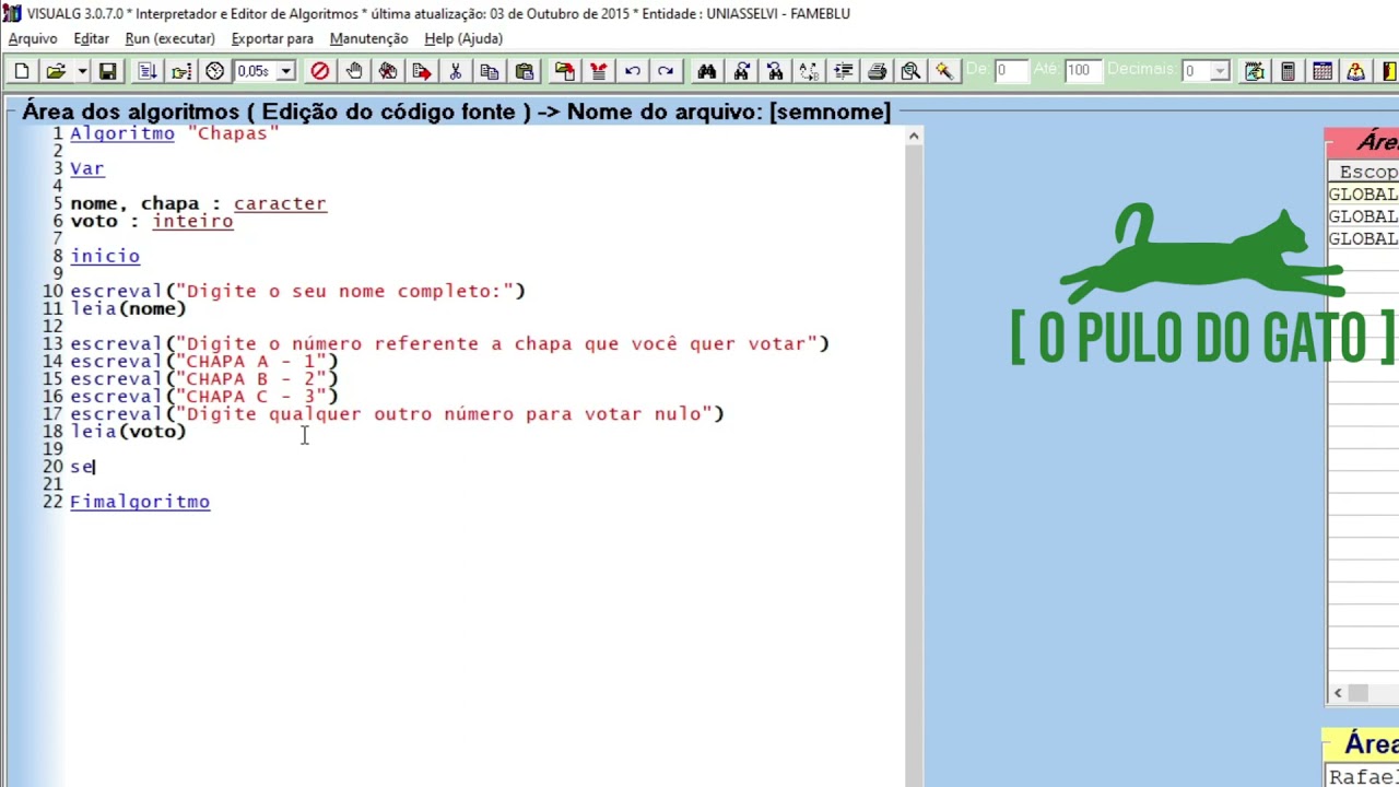 2º Exercício Resolvido de Algoritmo usando VisualG: Comando SE