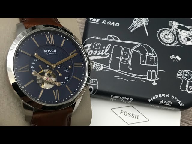 Vídeo relacionado con Fossil Reloj para hombre Townsman, movimiento mecánico automático, caja de 48mm de acero negro con correa de piel, ME3155, 48MM, Marrón