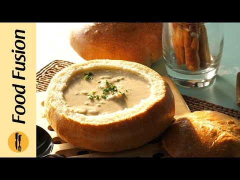 Cream Of Mushroom Soup with Bread bowl Recipe By Food Fusion