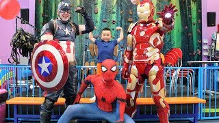 MY SUPERHERO BIRTHDAY! Indoor Kids Playground Fun With Spider Man Captain America Iron Man and CKN