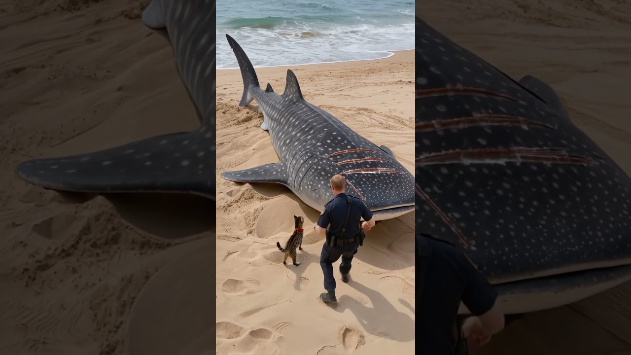 Unbelievable Beach Rescue: Kitten Saves a Whale Shark. #kitten #rescue #shorts