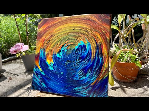 FIRE and ICE Fluid Art! Acrylic pour paint kiss with cool and warm colors!