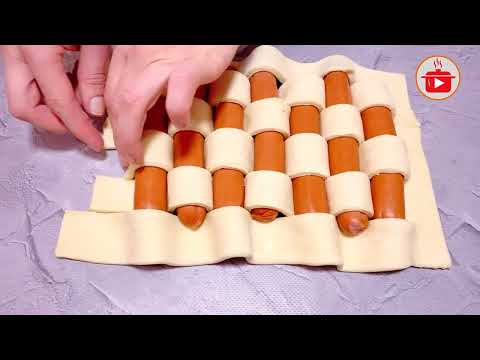 Идея из слоеного теста идеальный рецепт для домашней вечеринки! Рецепт пирога СОСИСКИ В ТЕСТЕ